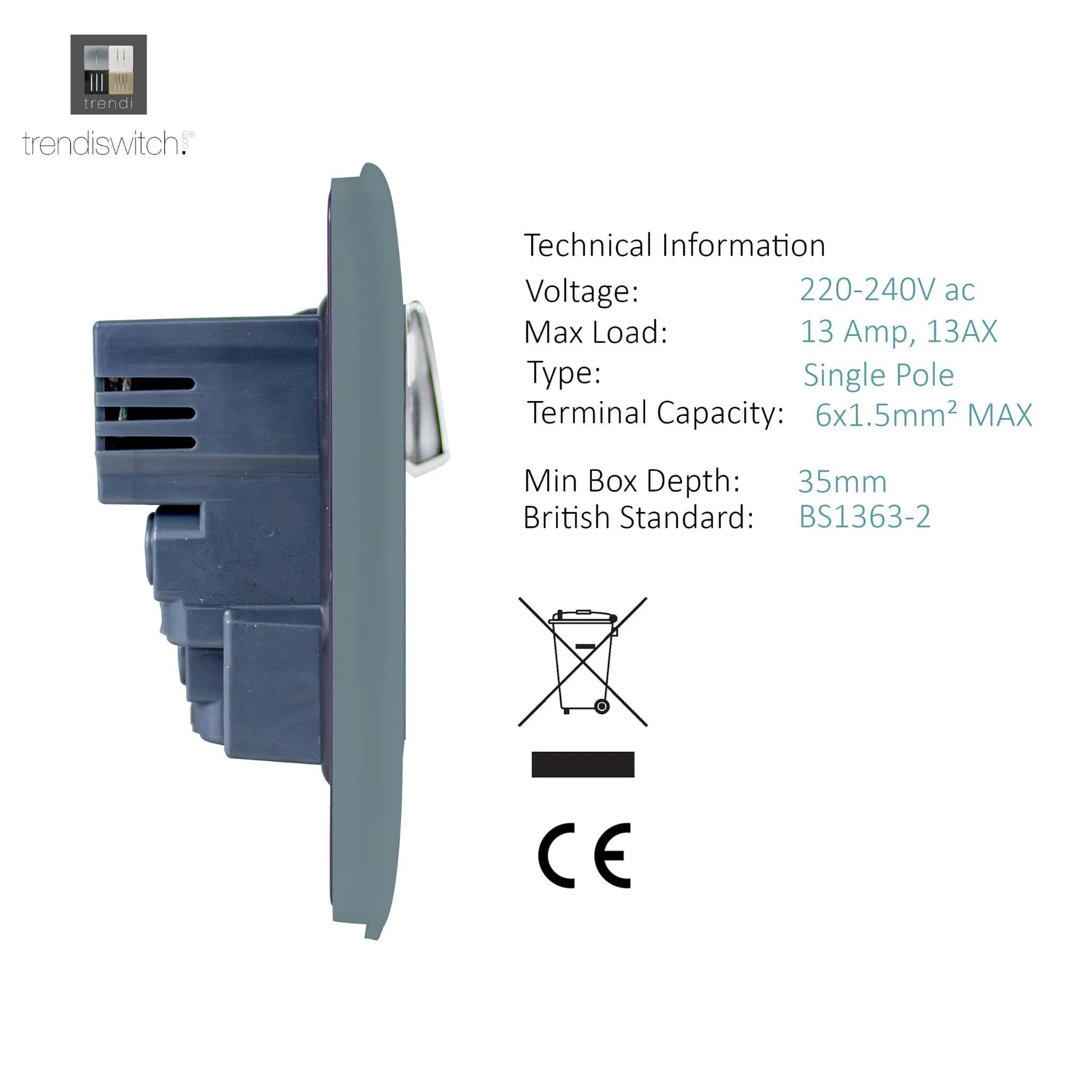 2 Gang 13Amp Switched Double Socket With 4X 2.1Mah USB Cool Grey ART-SKT213USBCG  Trendi Cool Grey